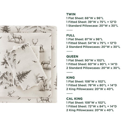 Woolrich 100% Cotton Printed Flannel Sheet Set - Green Deer Toile