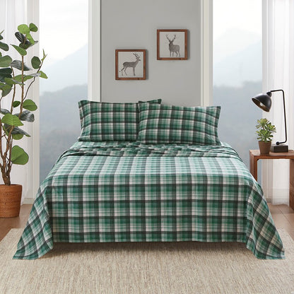 Woolrich 100% Cotton Printed Flannel Sheet Set - Green Plaid