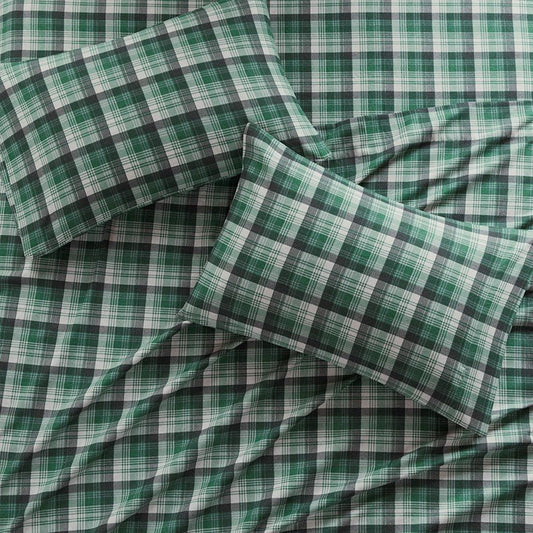 Woolrich 100% Cotton Printed Flannel Sheet Set - Green Plaid - Quahog Bay Bedding