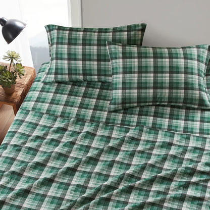 Woolrich 100% Cotton Printed Flannel Sheet Set - Green Plaid