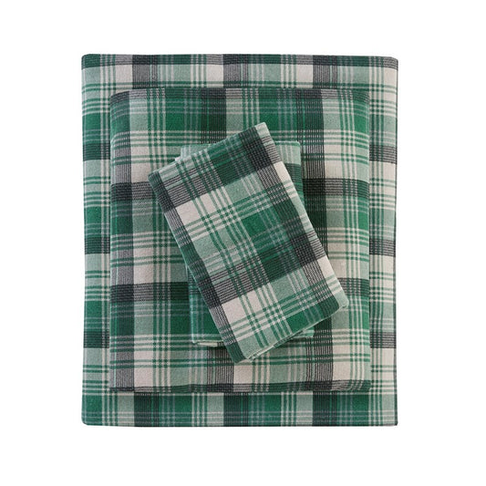 Woolrich 100% Cotton Printed Flannel Sheet Set - Green Plaid