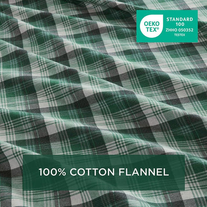 Woolrich 100% Cotton Printed Flannel Sheet Set - Green Plaid