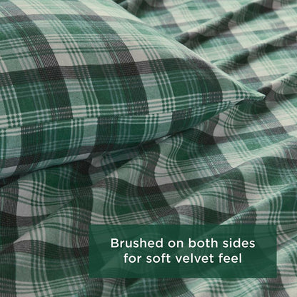 Woolrich 100% Cotton Printed Flannel Sheet Set - Green Plaid