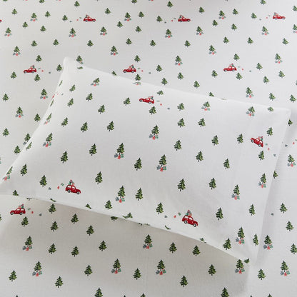 Woolrich 100% Cotton Printed Flannel Sheet Set - Green Tree Tip