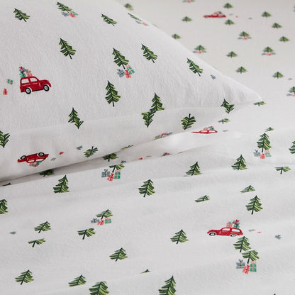 Woolrich 100% Cotton Printed Flannel Sheet Set - Green Tree Tip