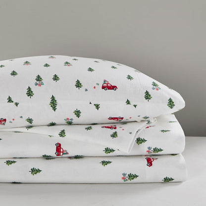 Woolrich 100% Cotton Printed Flannel Sheet Set - Green Tree Tip