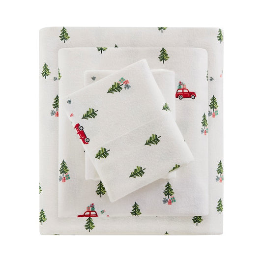 Woolrich 100% Cotton Printed Flannel Sheet Set - Green Tree Tip