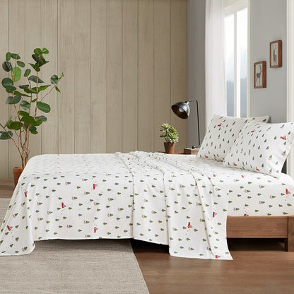 Woolrich 100% Cotton Printed Flannel Sheet Set - Green Tree Tip