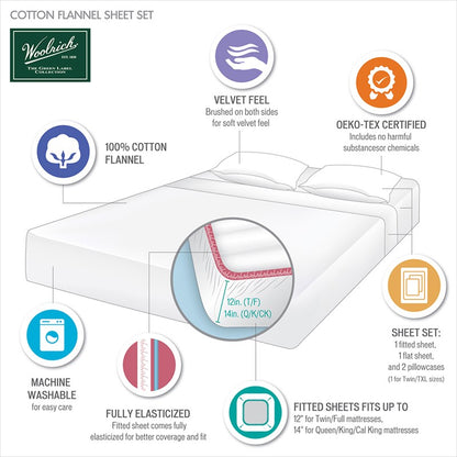 Woolrich 100% Cotton Printed Flannel Sheet Set - Green Tree Tip