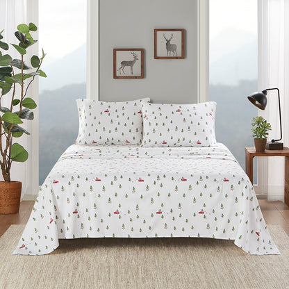 Woolrich 100% Cotton Printed Flannel Sheet Set - Green Tree Tip