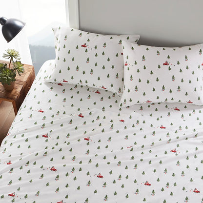 Woolrich 100% Cotton Printed Flannel Sheet Set - Green Tree Tip