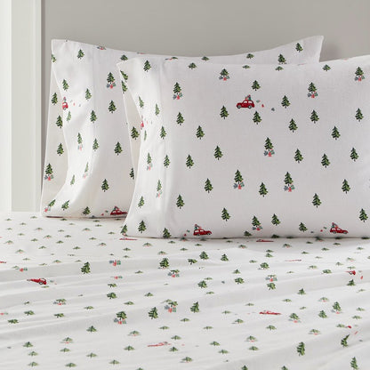 Woolrich 100% Cotton Printed Flannel Sheet Set - Green Tree Tip