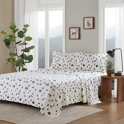Woolrich 100% Cotton Printed Flannel Sheet Set - Green Trees And Trucks