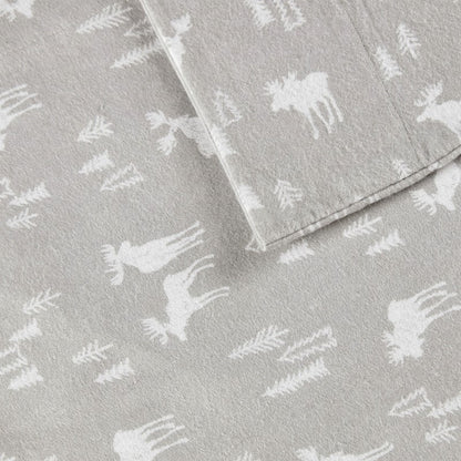 Woolrich 100% Cotton Printed Flannel Sheet Set - Grey Moose