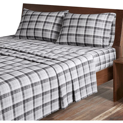 Woolrich 100% Cotton Printed Flannel Sheet Set - Grey Plaid