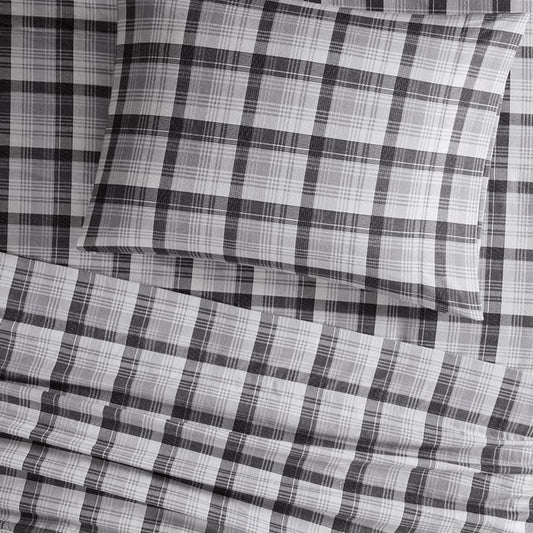 Woolrich 100% Cotton Printed Flannel Sheet Set - Grey Plaid - Quahog Bay Bedding