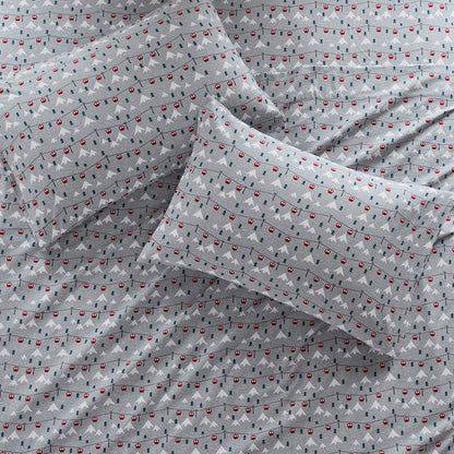 Woolrich 100% Cotton Printed Flannel Sheet Set - Grey Ski Jump