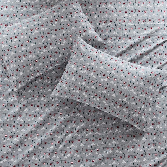 Woolrich 100% Cotton Printed Flannel Sheet Set - Grey Ski Jump - Quahog Bay Bedding