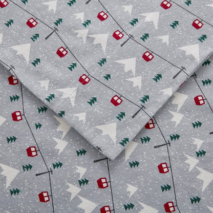 Woolrich 100% Cotton Printed Flannel Sheet Set - Grey Ski Jump