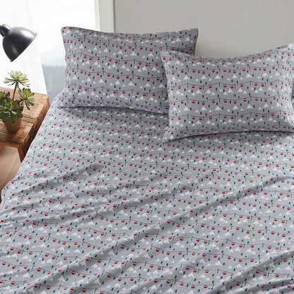 Woolrich 100% Cotton Printed Flannel Sheet Set - Grey Ski Jump