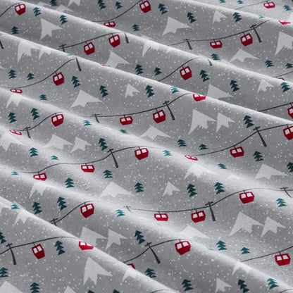 Woolrich 100% Cotton Printed Flannel Sheet Set - Grey Ski Jump