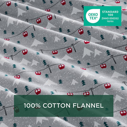 Woolrich 100% Cotton Printed Flannel Sheet Set - Grey Ski Jump