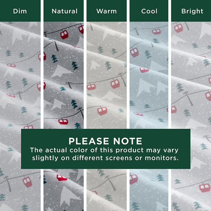 Woolrich 100% Cotton Printed Flannel Sheet Set - Grey Ski Jump
