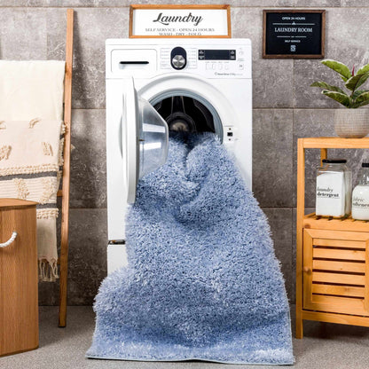 Faina Solid Aqua Shag Washable Area Rug - Clearance