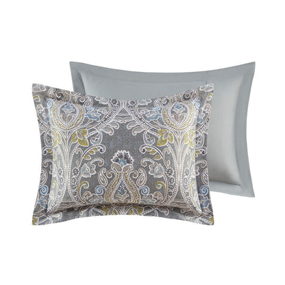 Hallie 6-Piece Cotton Damask Comforter Set | Grey