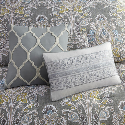 Hallie 6-Piece Cotton Damask Comforter Set | Grey