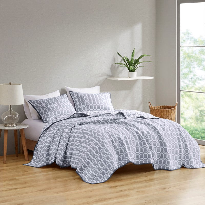 Madison Park Harlow 3 Piece Reversible Matelasse Coverlet Set - Grey