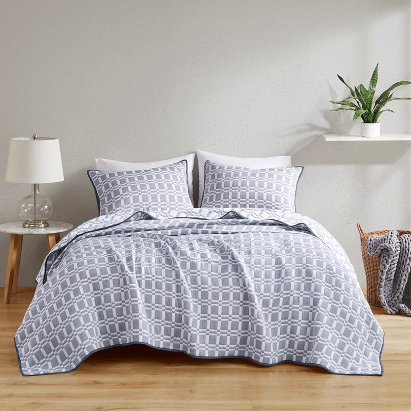 Madison Park Harlow 3 Piece Reversible Matelasse Coverlet Set - Grey