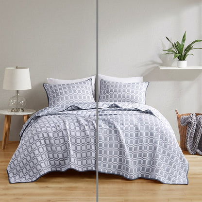 Madison Park Harlow 3 Piece Reversible Matelasse Coverlet Set - Grey