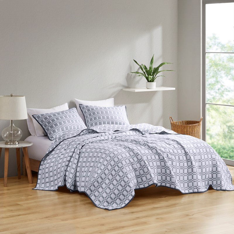 Madison Park Harlow 3 Piece Reversible Matelasse Coverlet Set - Grey