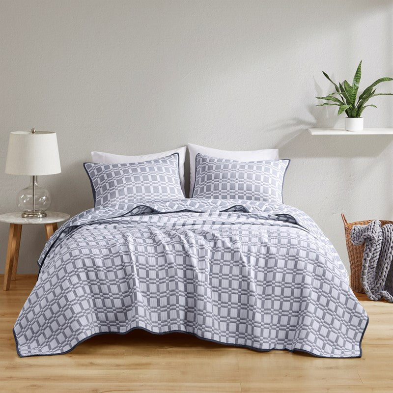 Madison Park Harlow 3 Piece Reversible Matelasse Coverlet Set - Grey