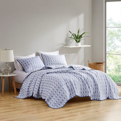 Madison Park Harlow 3 Piece Reversible Matelasse Coverlet Set - Indigo Blue