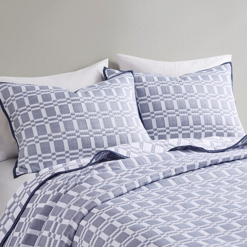 Madison Park Harlow 3 Piece Reversible Matelasse Coverlet Set - Indigo Blue