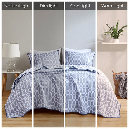 Madison Park Harlow 3 Piece Reversible Matelasse Coverlet Set - Indigo Blue