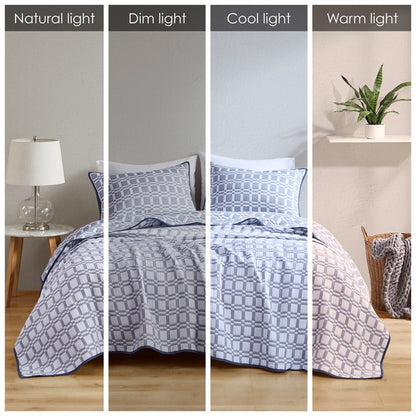 Madison Park Harlow 3 Piece Reversible Matelasse Coverlet Set - Indigo Blue