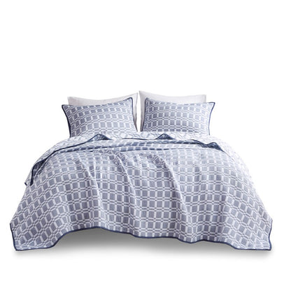 Madison Park Harlow 3 Piece Reversible Matelasse Coverlet Set - Indigo Blue