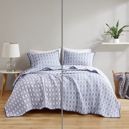 Madison Park Harlow 3 Piece Reversible Matelasse Coverlet Set - Indigo Blue