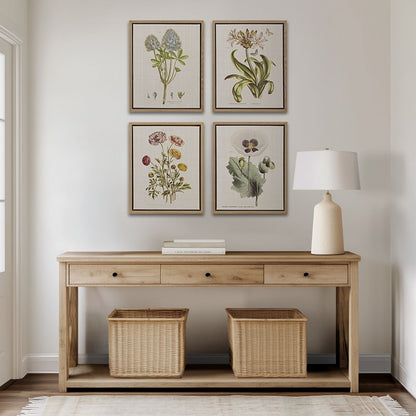 Herbal Botany 4-piece Botanical Illustration Framed Canvas Wall Art Set