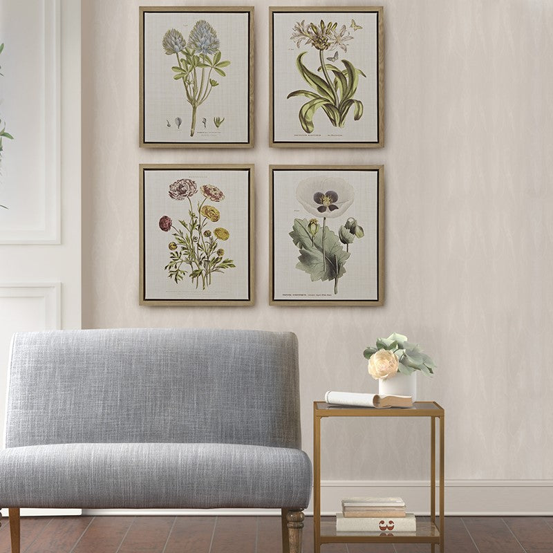 Herbal Botany 4-piece Botanical Illustration Framed Canvas Wall Art Set