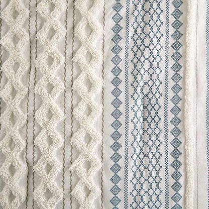 Imani Cotton Printed Comforter Set with Chenille Navy & White Hues - Quahog Bay Bedding