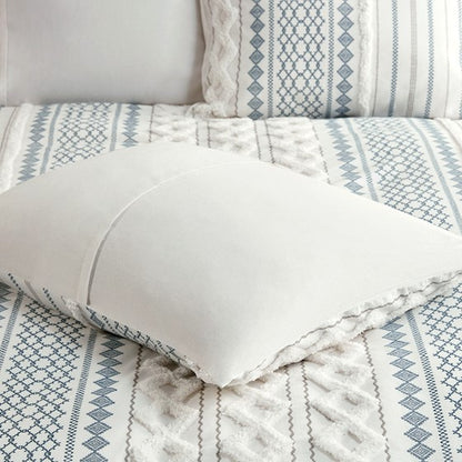 Imani Cotton Printed Duvet Cover Set with Chenille Navy & White Hues