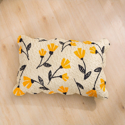 DaDa Bedding Yellow Fleur Floral Golden Orange Ivory Cream Scalloped Bedspread Set (18112) - DaDa Bedding Collection