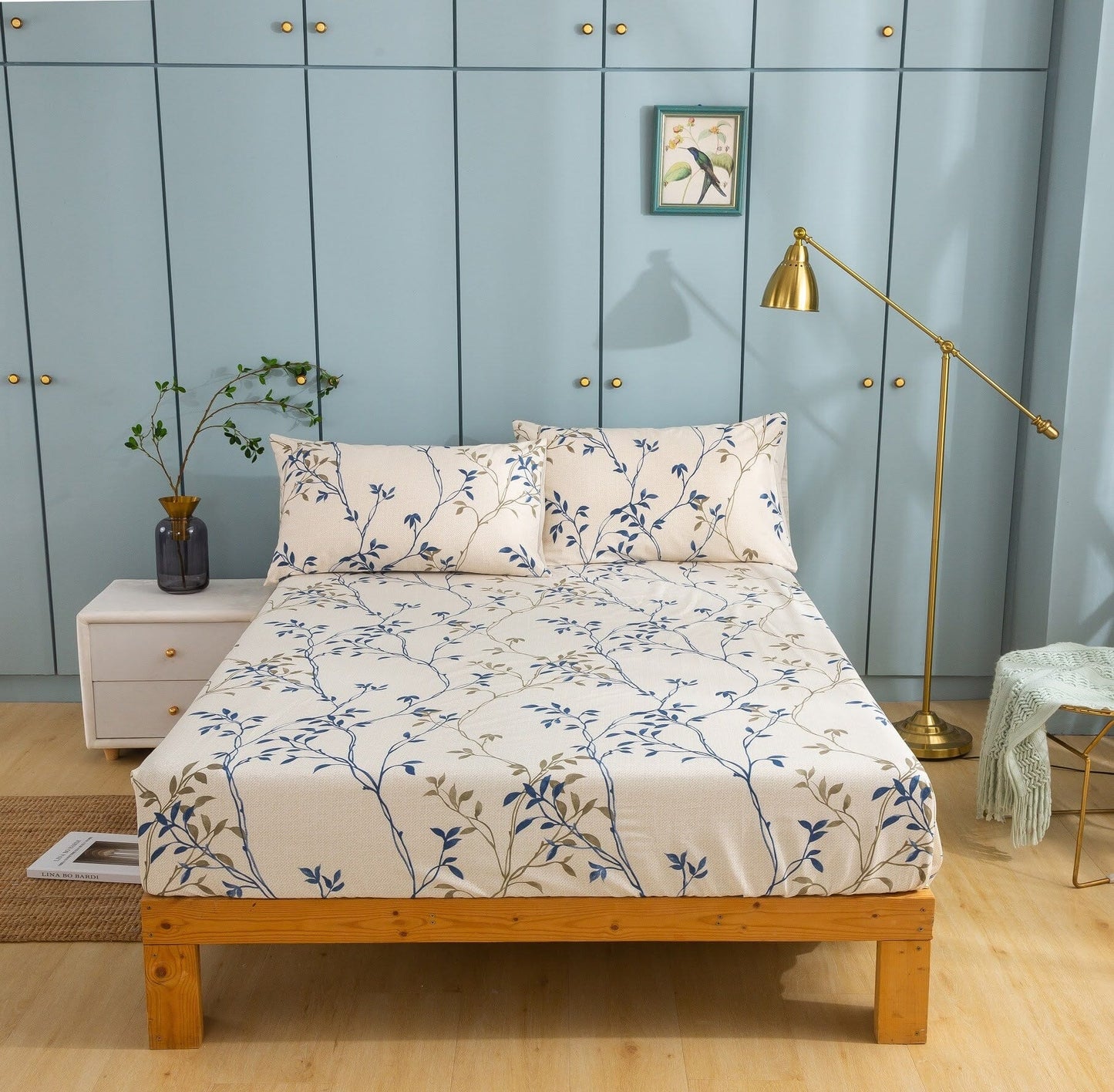 Tache Poplin Cotton Elegant Leaf Vine Cream Beige Fitted Sheet / Flat Sheet (JHW-842) by Tache Home Fashion