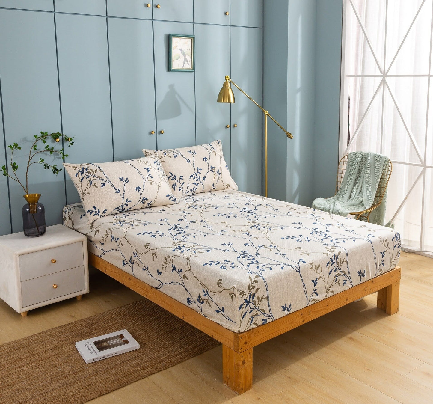 Tache Poplin Cotton Elegant Leaf Vine Cream Beige Fitted Sheet / Flat Sheet (JHW-842) by Tache Home Fashion