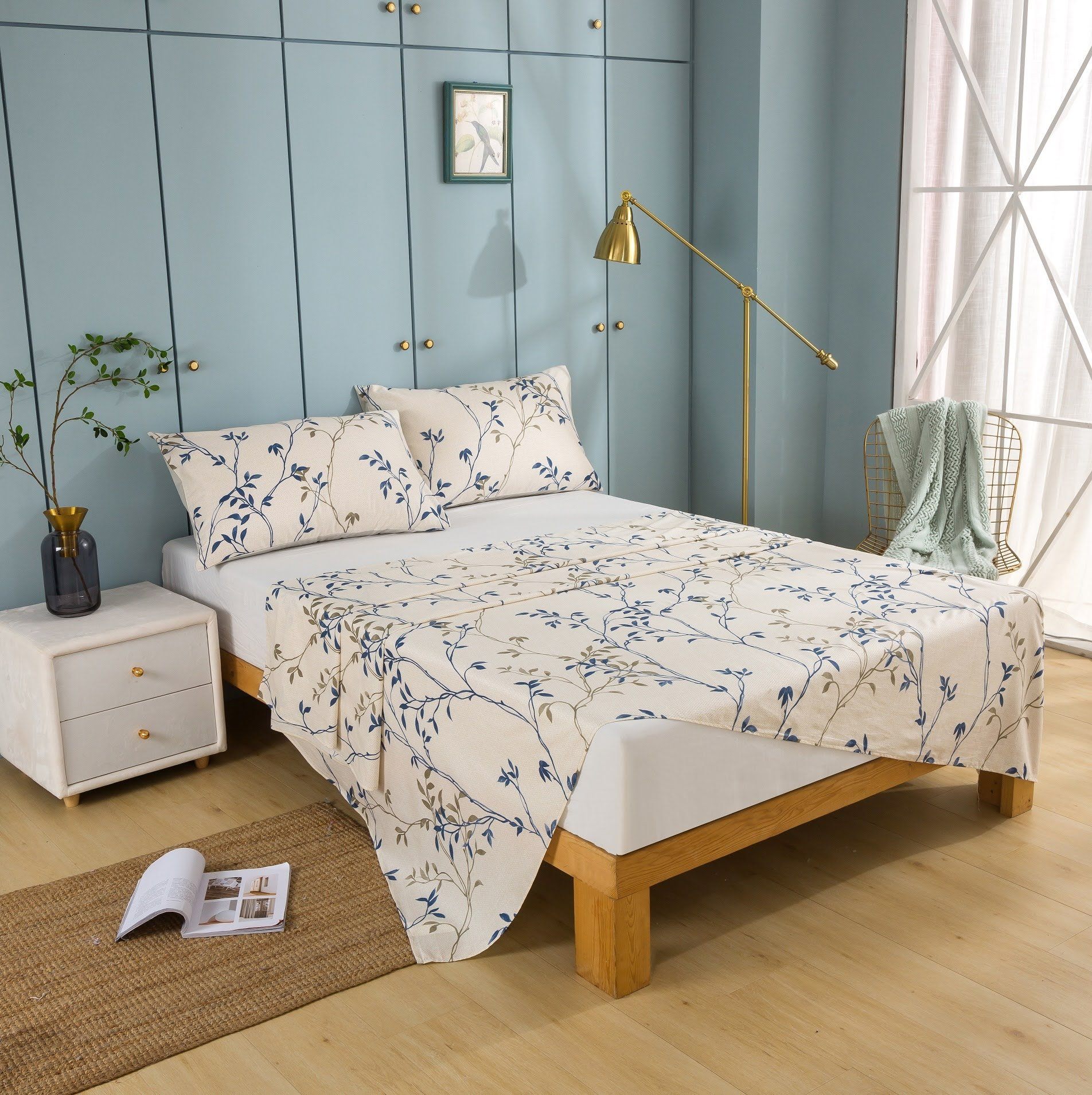 Tache Poplin Cotton Elegant Leaf Vine Cream Beige Flat Sheet (JHW-842) - Tache Home Fashion