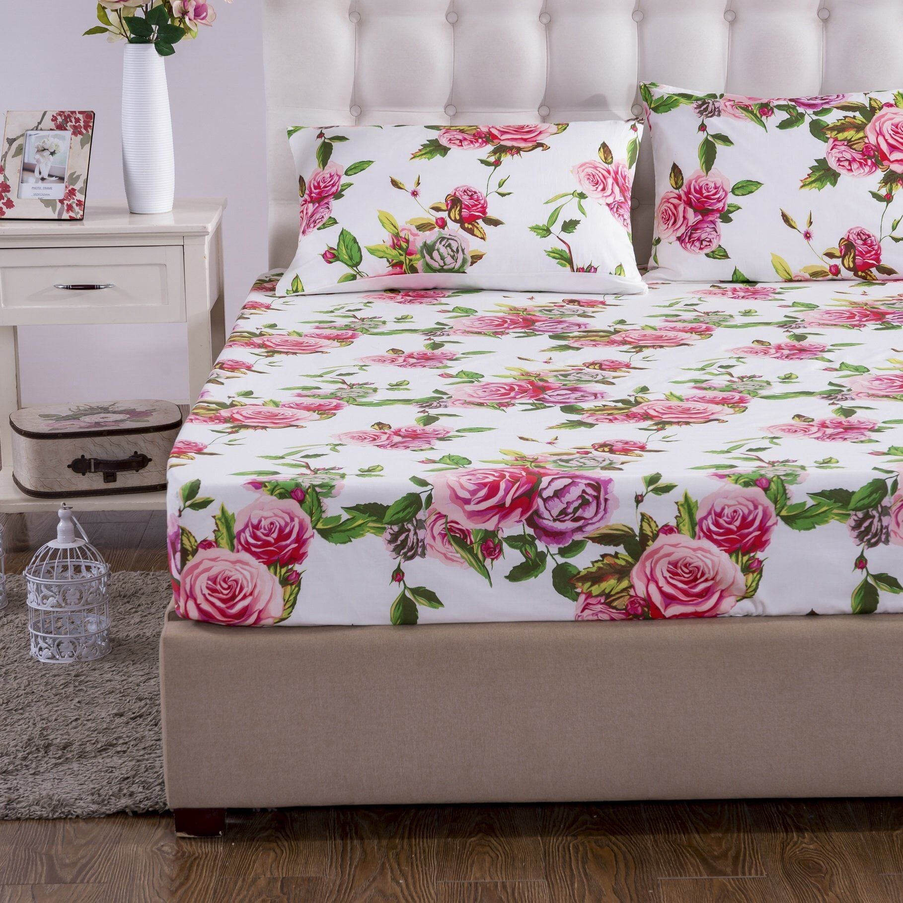 DaDa Bedding Bed in a Bag Bundle Set - Romantic Roses Lovely Blooming Floral Bedding Set (JHW-879) - DaDa Bedding Collection